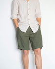 Military Green Linen Shorts