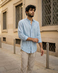 Sky Blue Irish Linen Shirt - Mao Collar