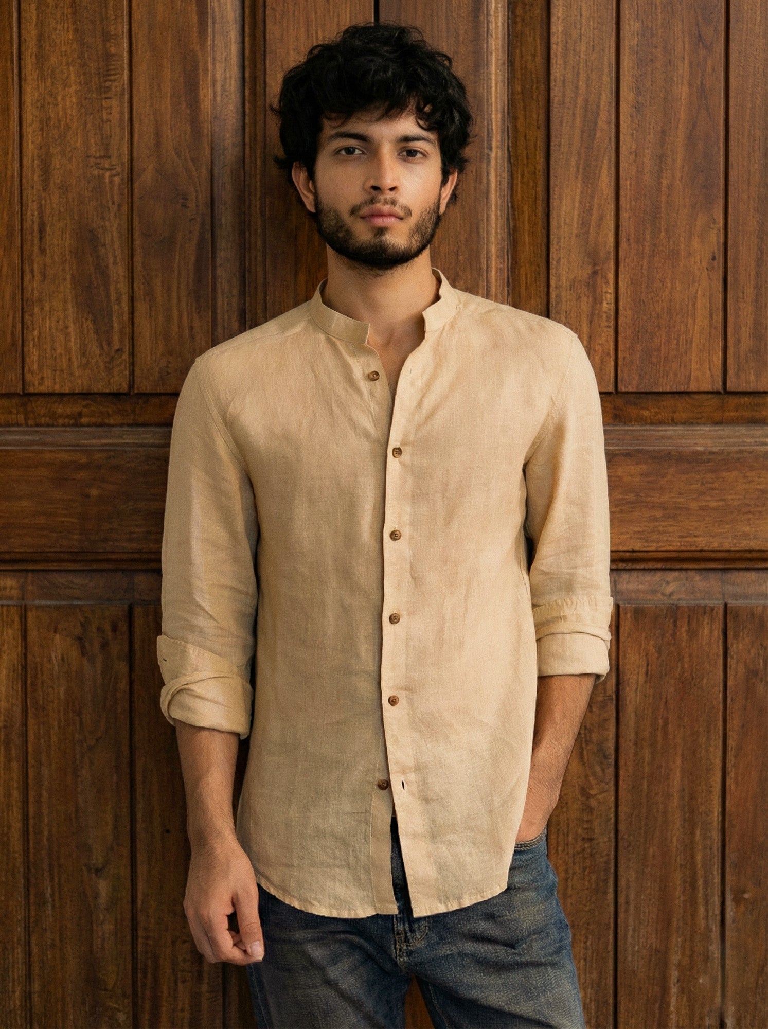 H】neau linen tops cream Cream Linen-Blend Swing Top