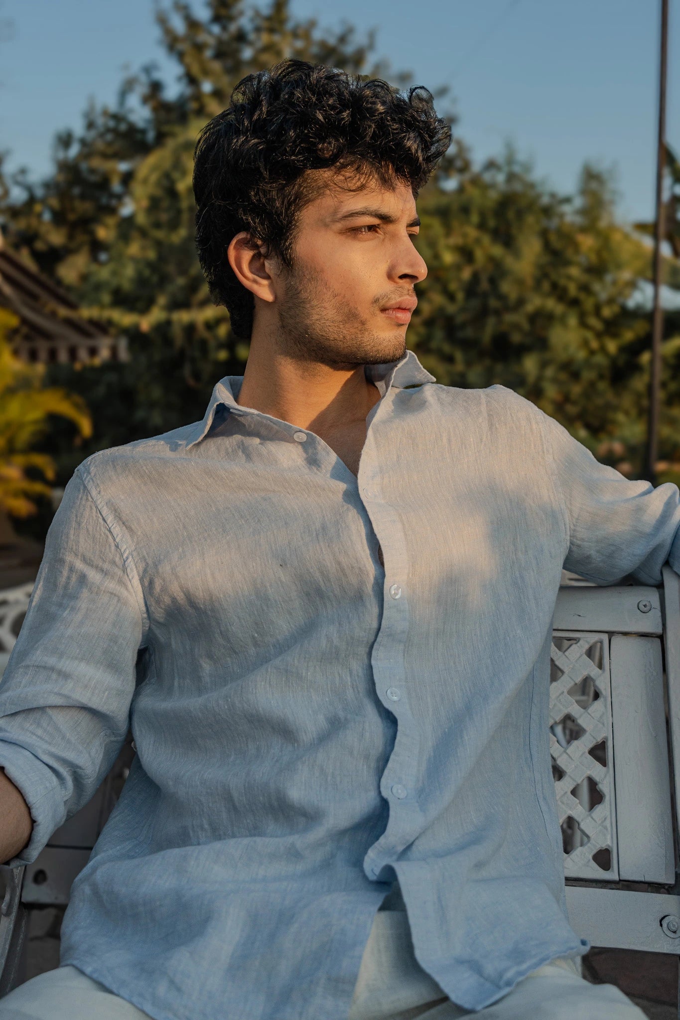 Sky Blue Pure Linen Shirt - 70 Lea