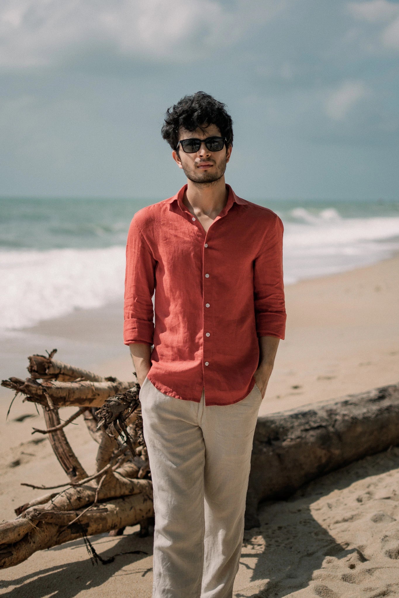 (Bestseller) Coral Red Linen Shirt