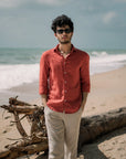 (Bestseller) Coral Red Linen Shirt