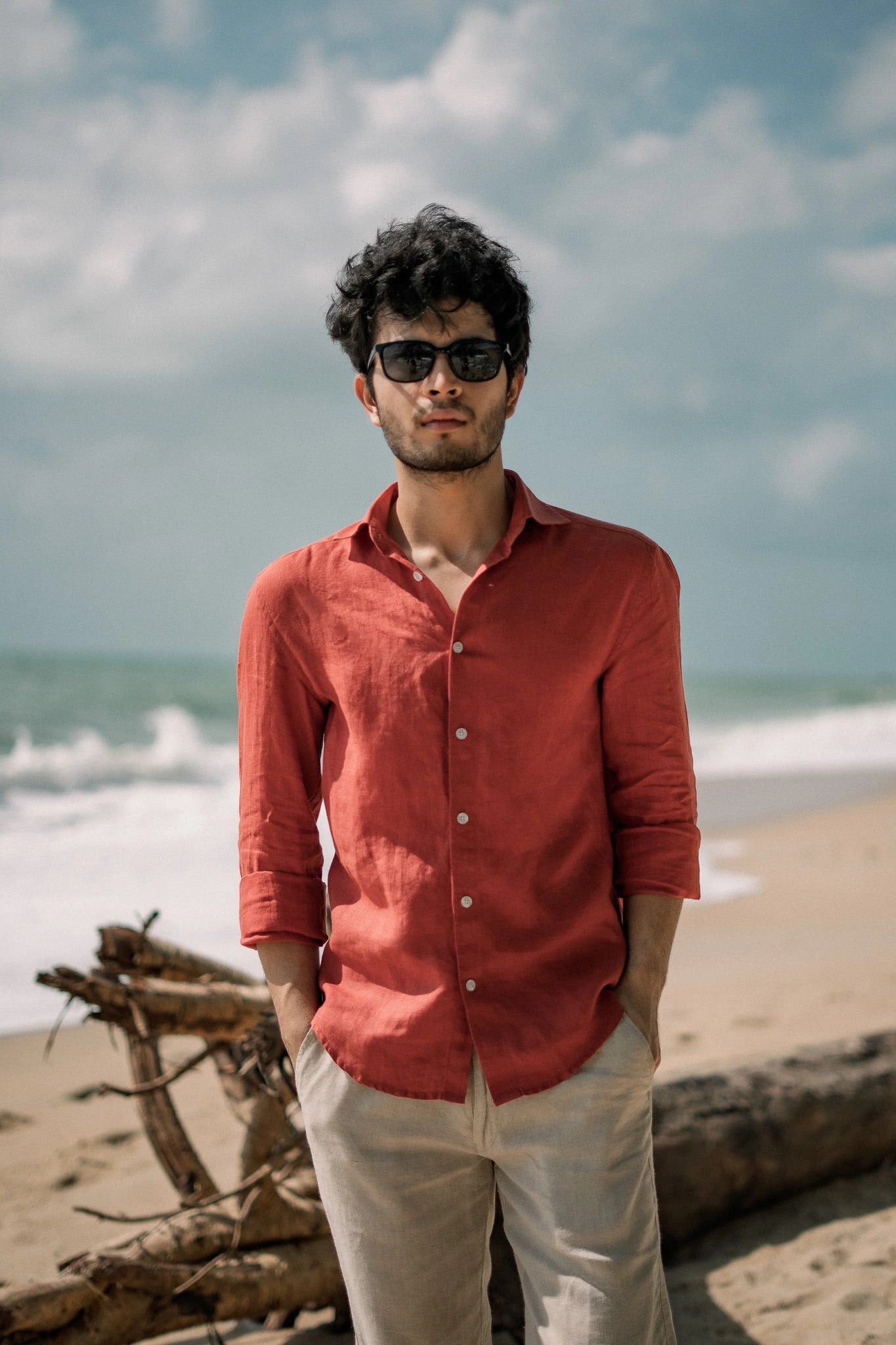 (Bestseller) Coral Red Linen Shirt