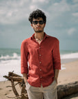(Bestseller) Coral Red Linen Shirt