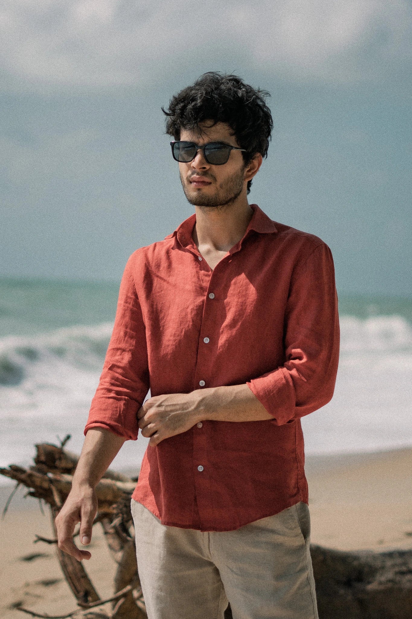 (Bestseller) Coral Red Linen Shirt
