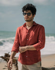 (Bestseller) Coral Red Linen Shirt