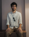 Beige Striped Irish Linen Shirt
