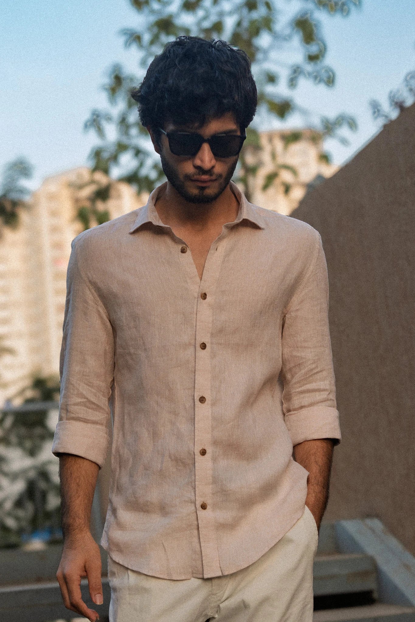 Beige Pure Linen Shirt - 70 Lea