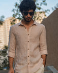 Beige Pure Linen Shirt - 70 Lea
