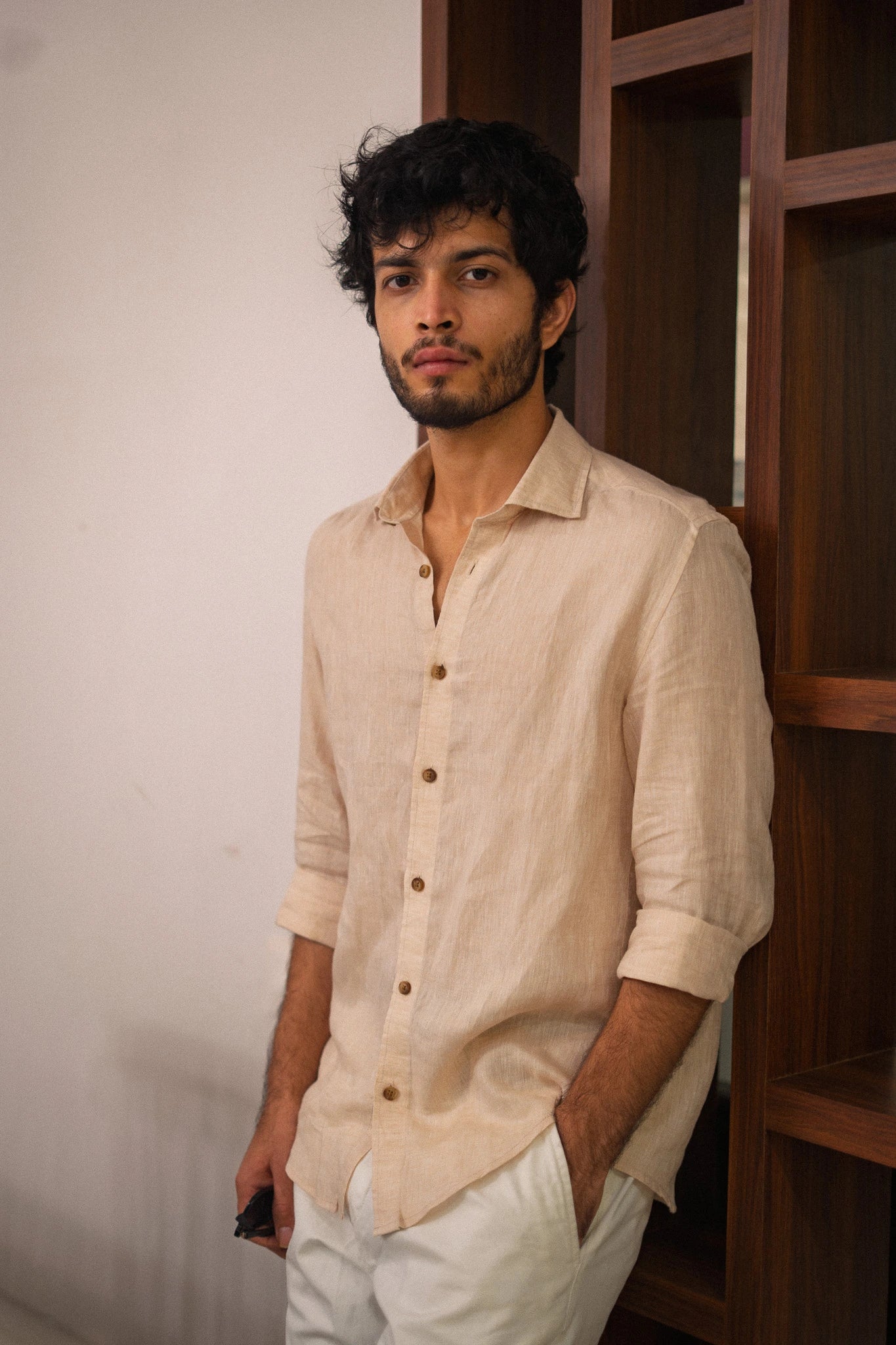 Beige Pure Linen Shirt - 70 Lea