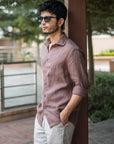 Mocha Brown Irish Linen Shirt - MOP Buttons