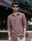 Mocha Brown Irish Linen Shirt - MOP Buttons