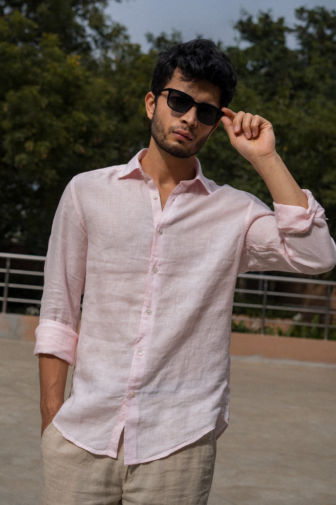Light Pink Pure Linen Shirt - 70 Lea