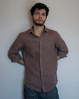 Mocha Brown Irish Linen Shirt - MOP Buttons