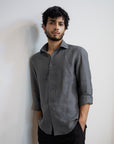 Charcoal Grey Irish Linen Shirt with Black Button (Pre order - Ships on 27th May)