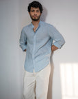 Sky Blue Irish Linen Shirt - Mao Collar