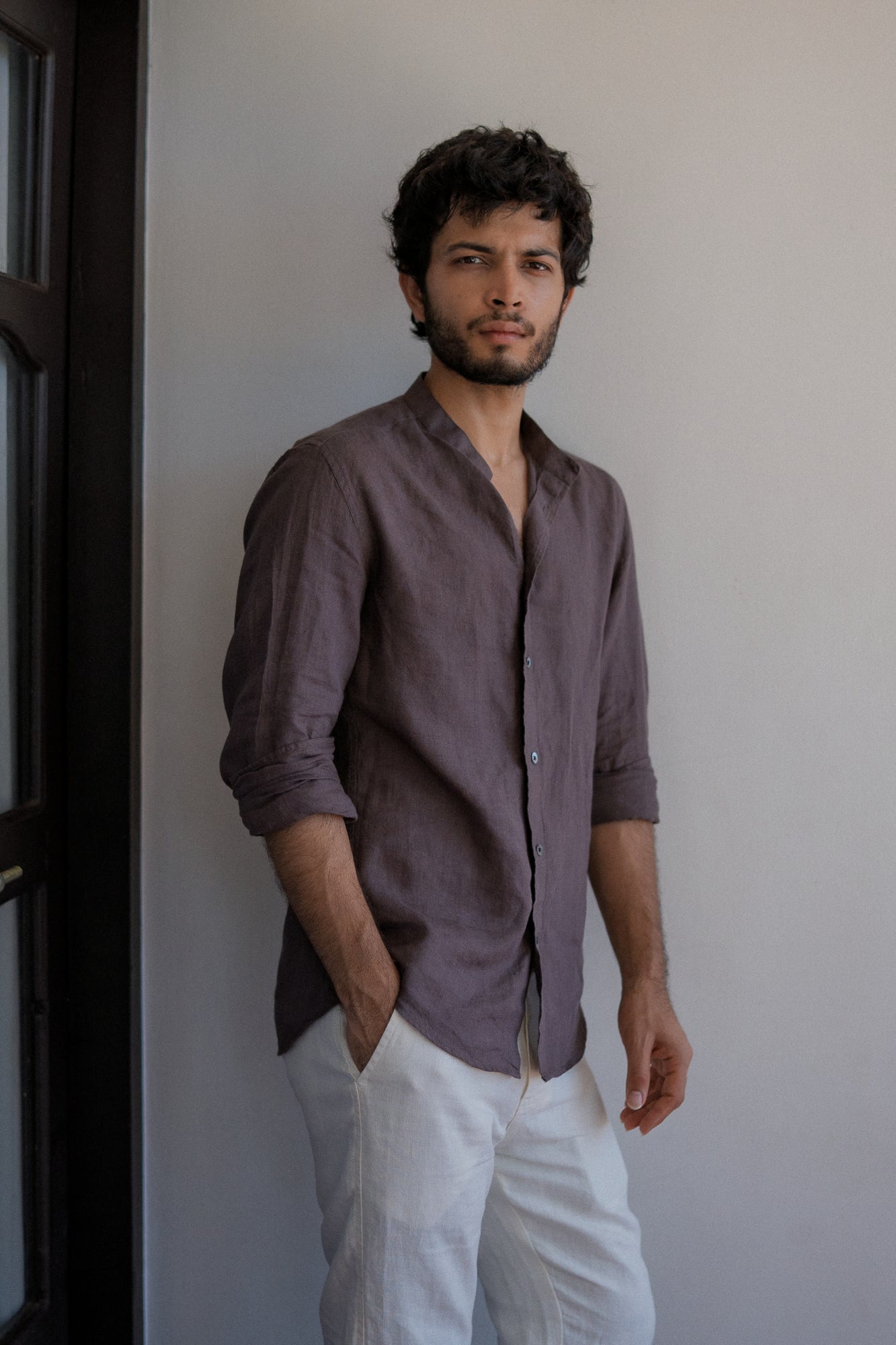 Dark Brown Irish Linen Shirt - Mao Collar Stan Edition Dark Brown Irish Linen Shirt - Mao Collar Stan Edition
