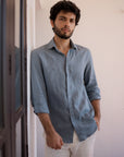 Airforce Blue Irish Linen Shirt - 70 LEA