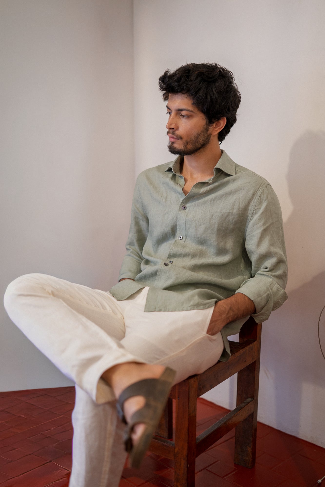 eucalyptus men's dress shirt Linen Overshirt Eucalyptus, S