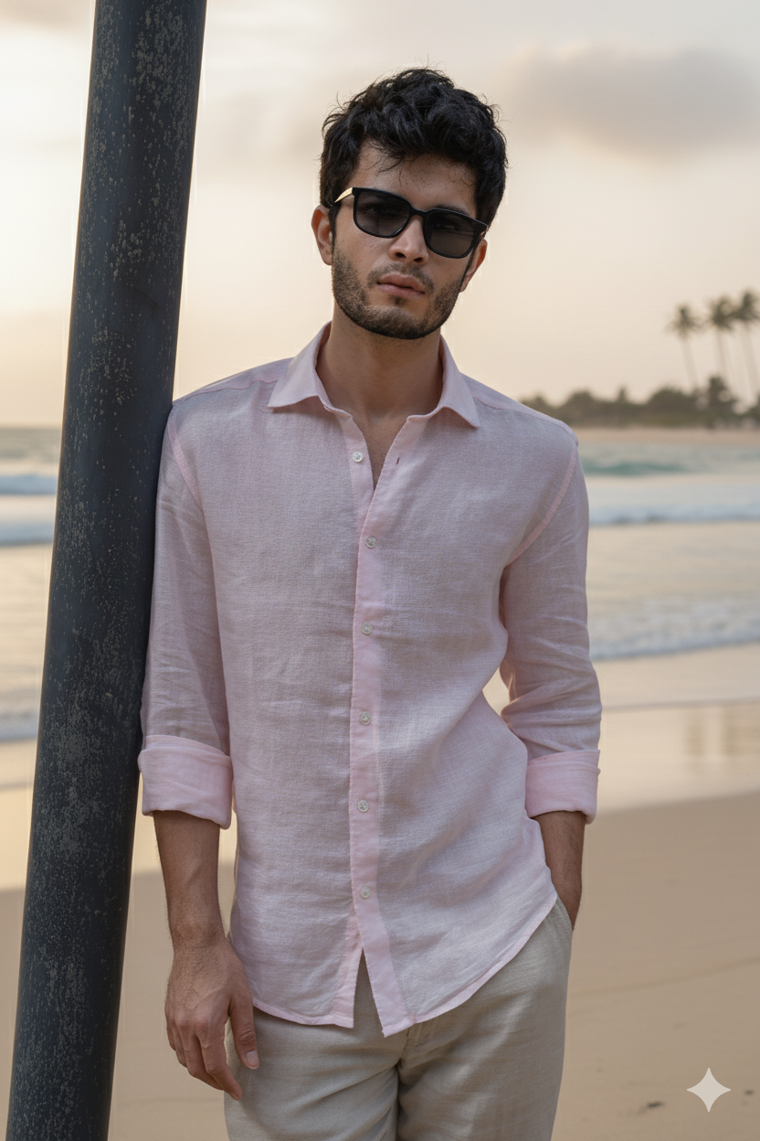 Light Pink Pure Linen Shirt - 70 Lea