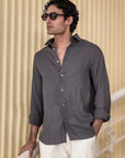 Charcoal Grey Irish Linen Shirt with Black Button (Pre order - Ships on 27th May)