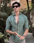 Sage Green Irish Linen Shirt (with MOP Buttons)