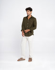 Olive Green Irish Linen Shirt