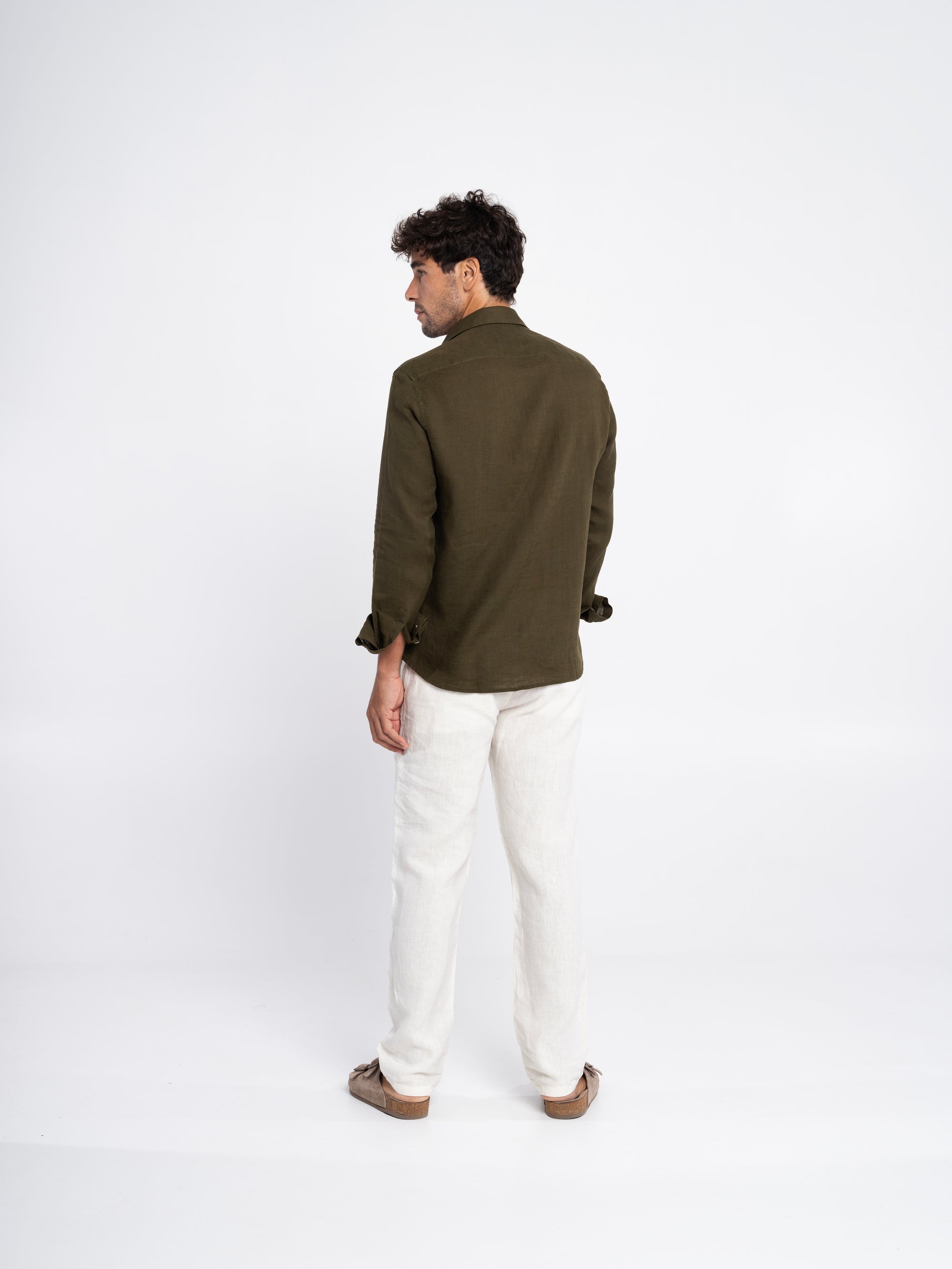 Olive Green Irish Linen Shirt