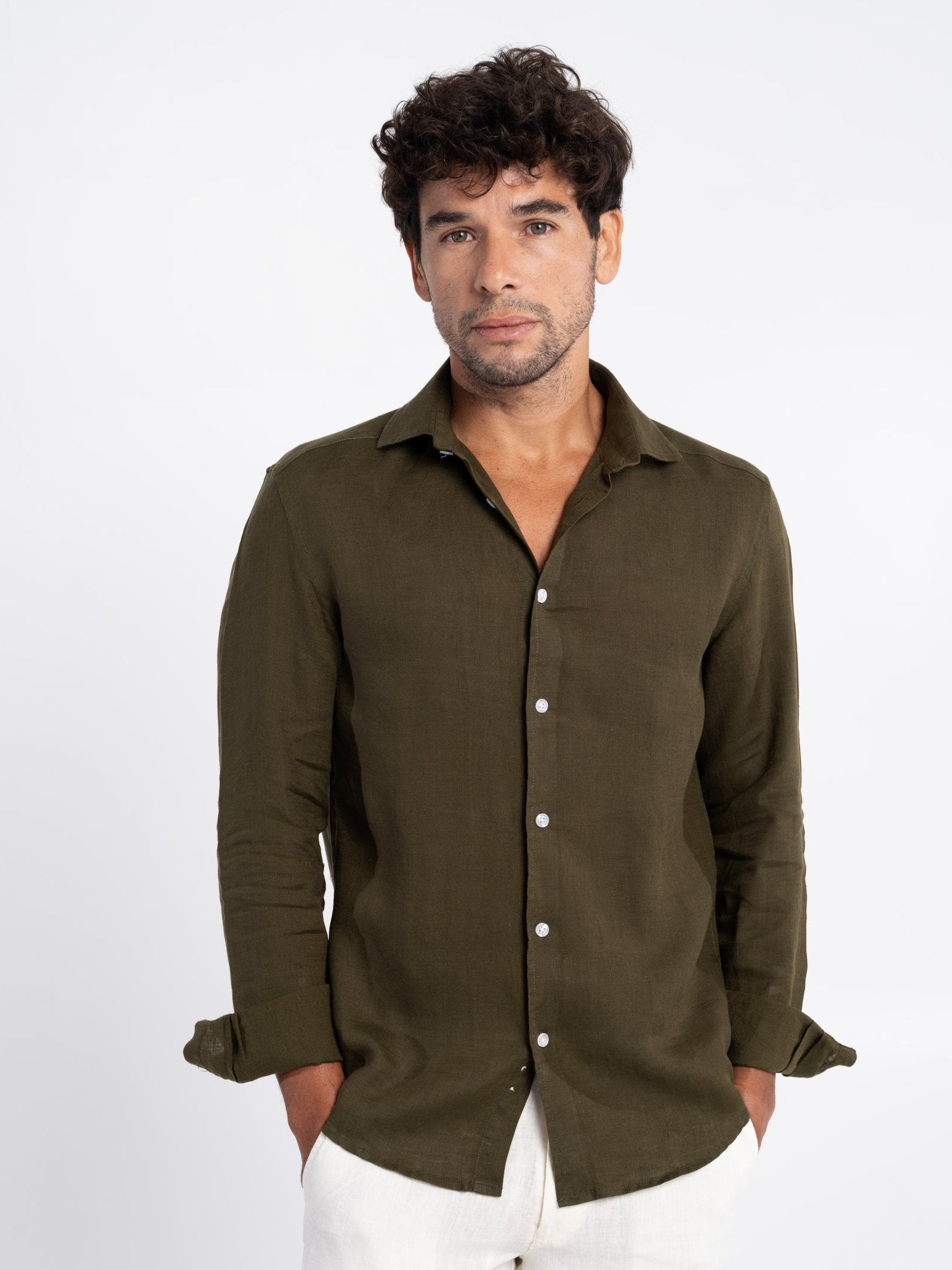 Olive Green Irish Linen Shirt
