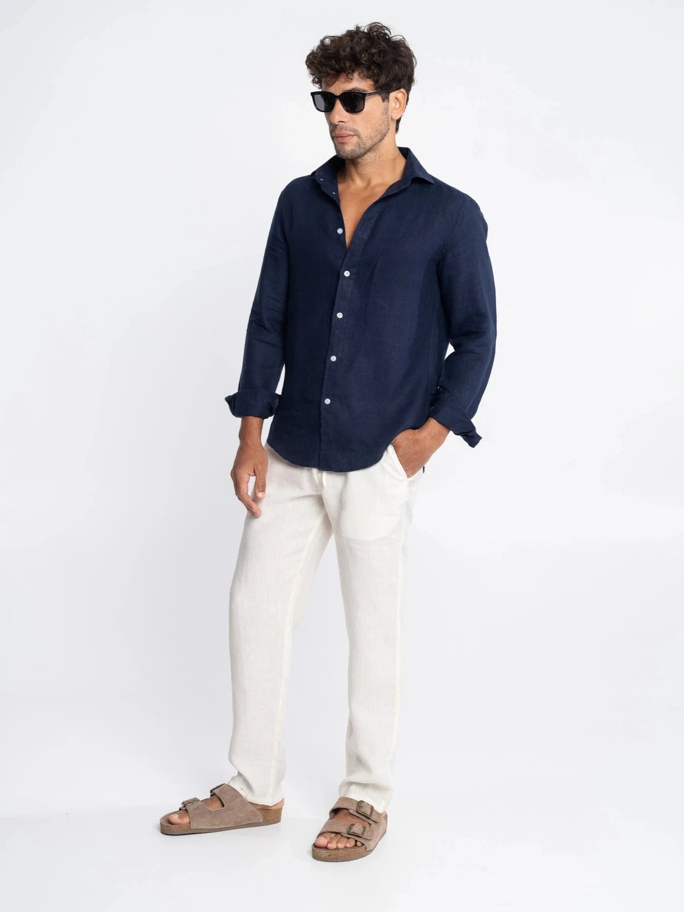 Navy Blue Irish Linen Shirt