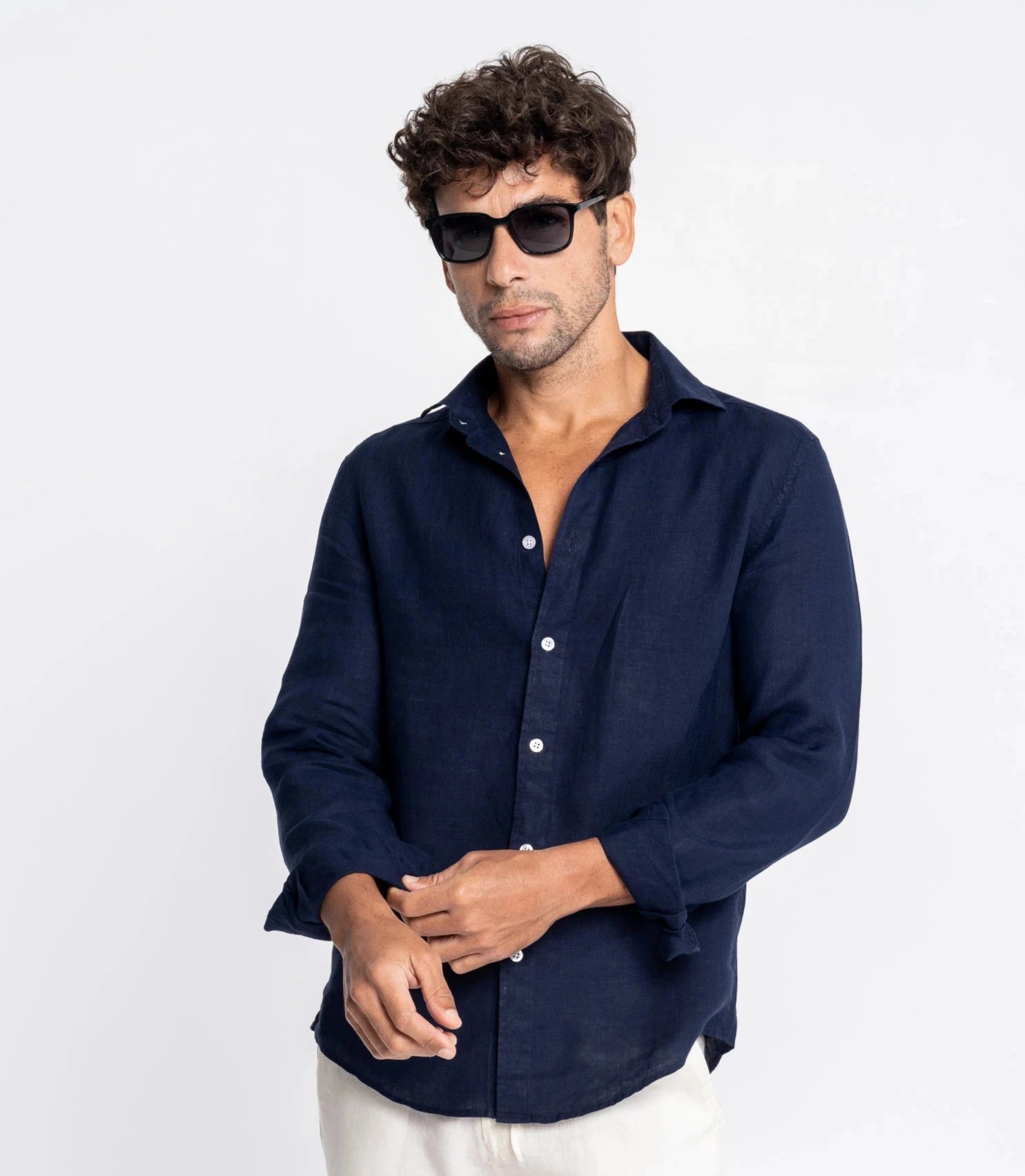 Navy Blue Irish Linen Shirt