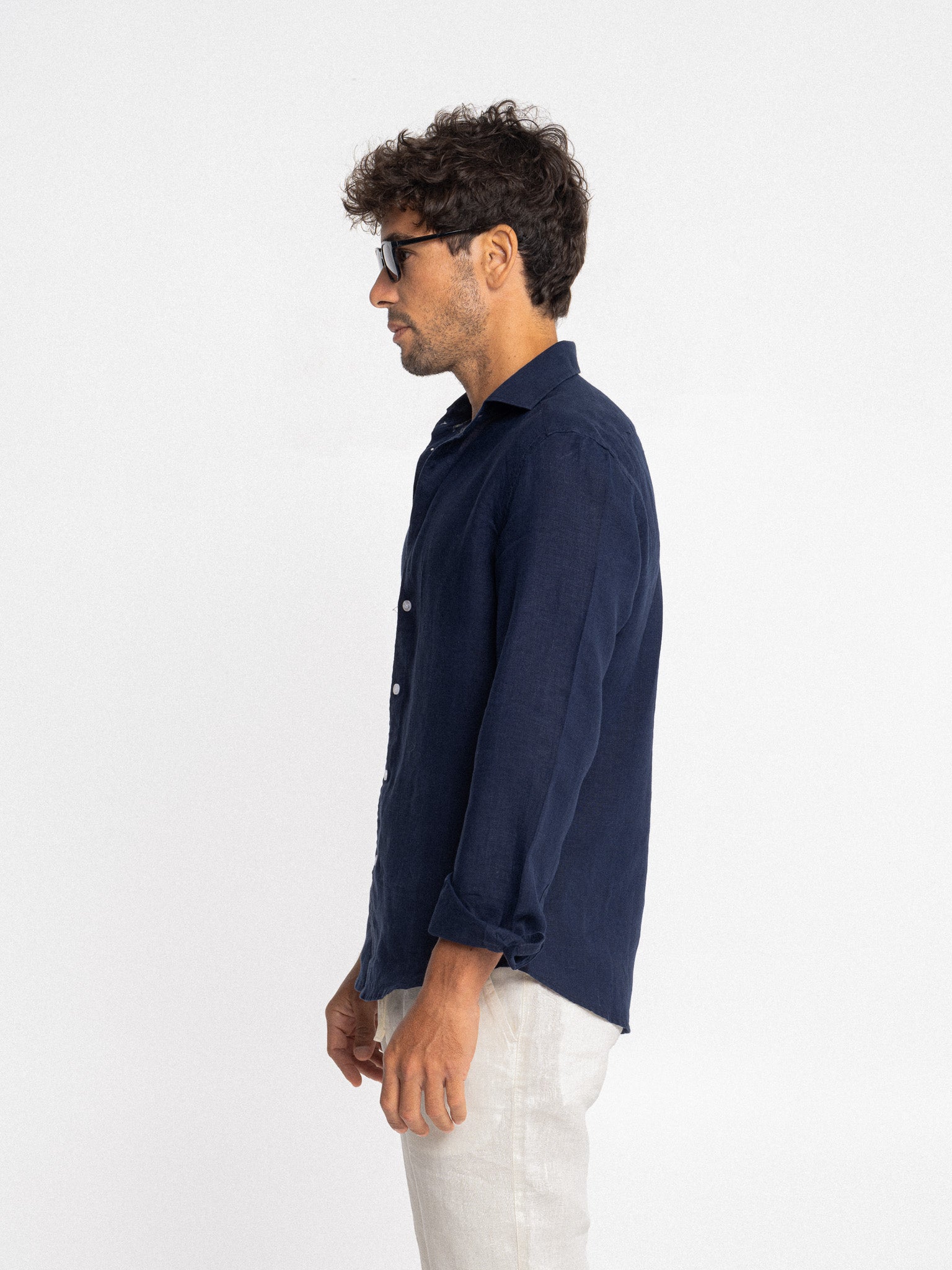 Navy Blue Irish Linen Shirt