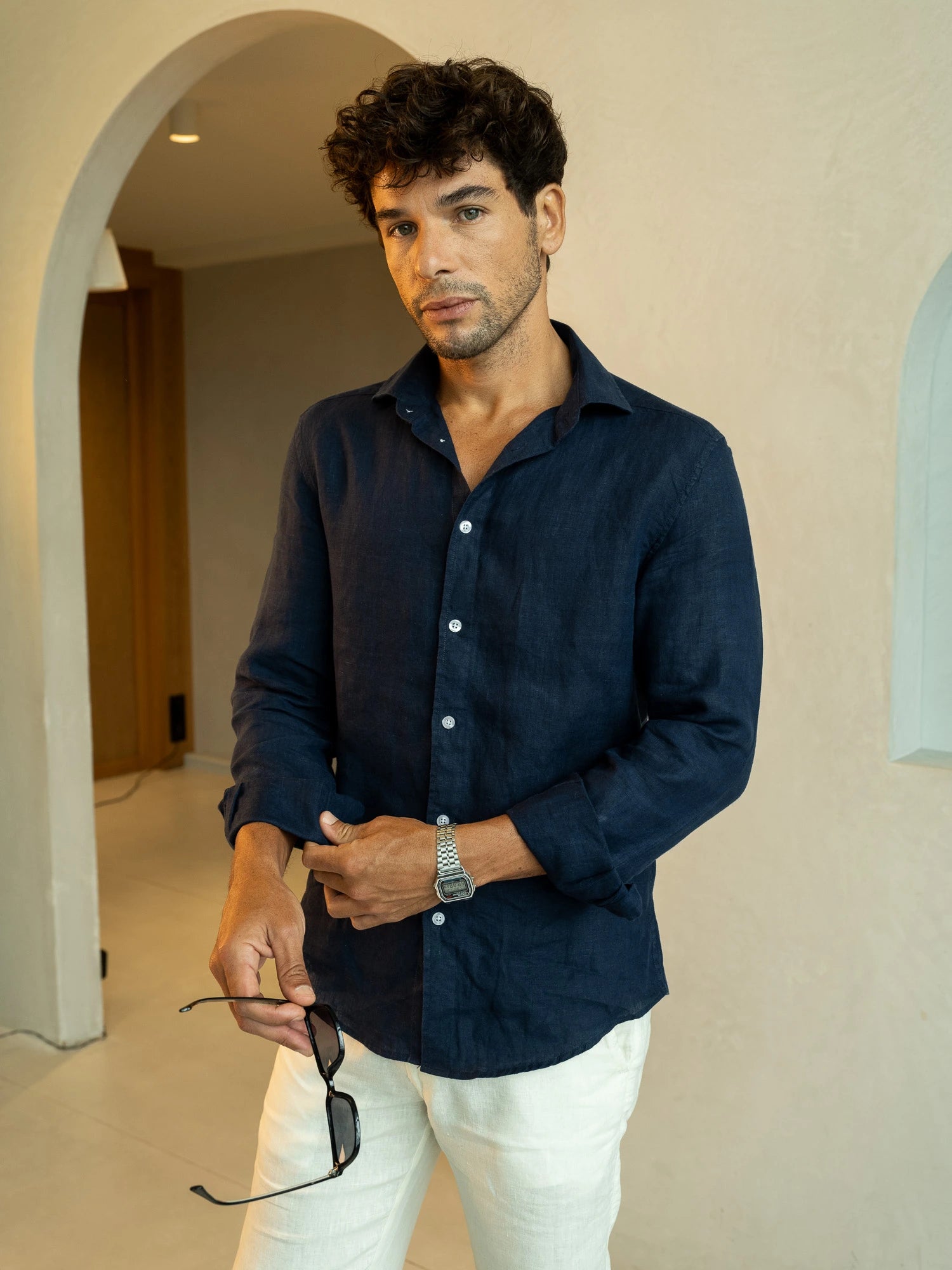 Navy Blue Irish Linen Shirt