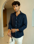 Navy Blue Irish Linen Shirt