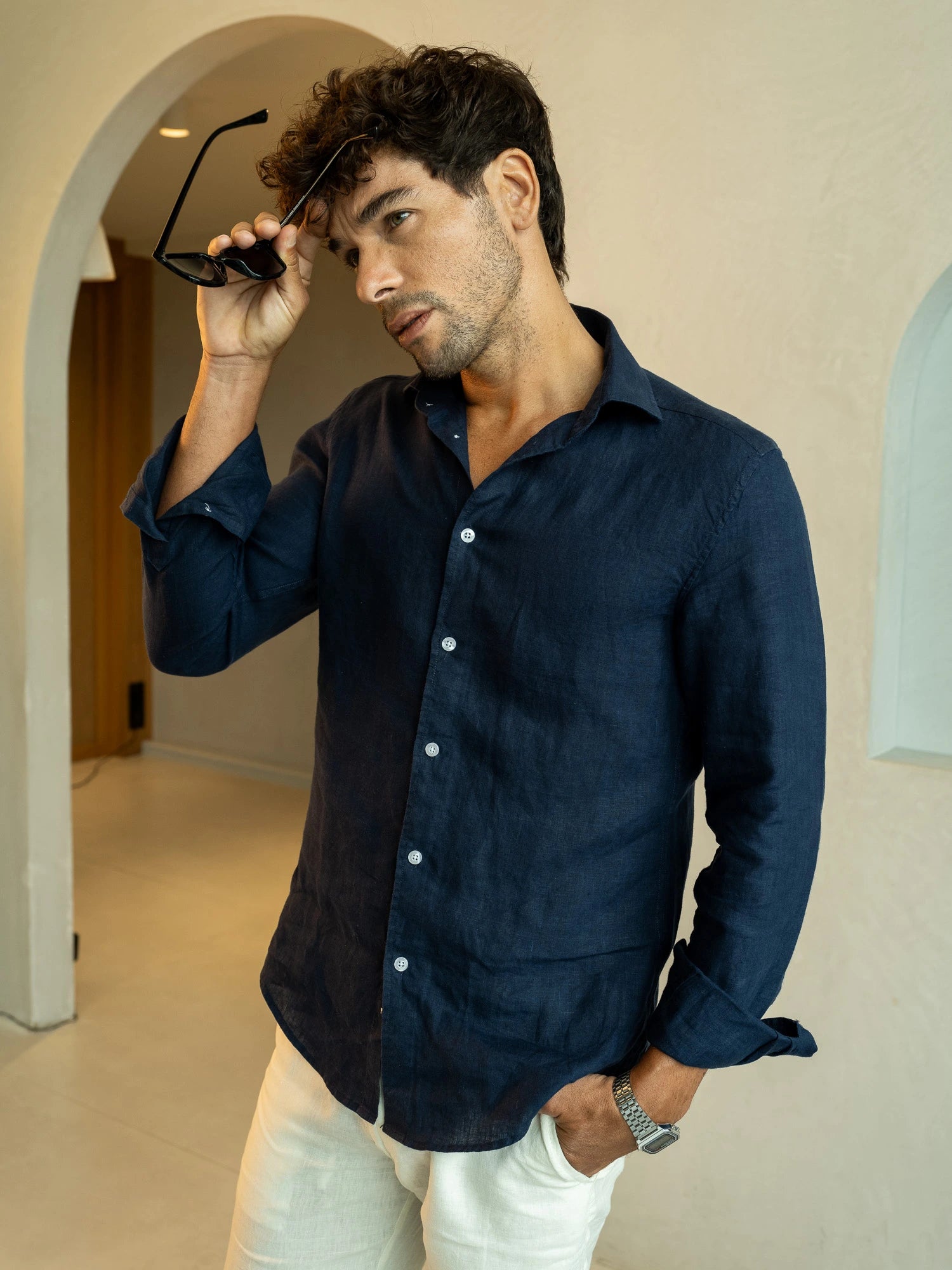 Navy Blue Irish Linen Shirt