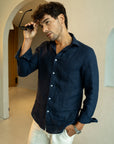 Navy Blue Irish Linen Shirt