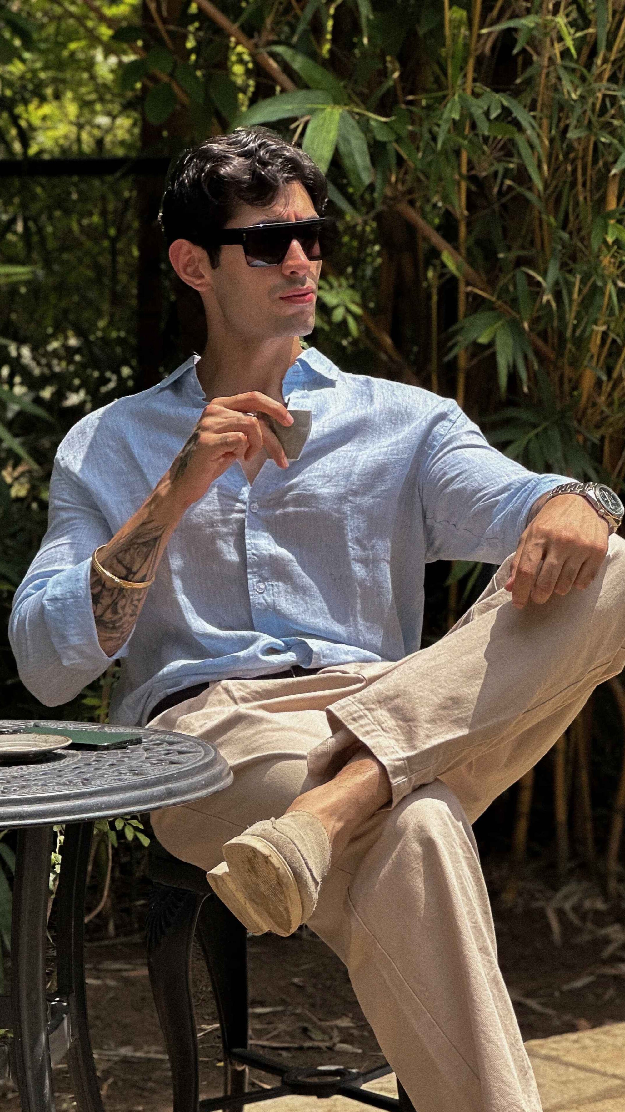 Sky Blue Pure Linen Shirt - 70 Lea