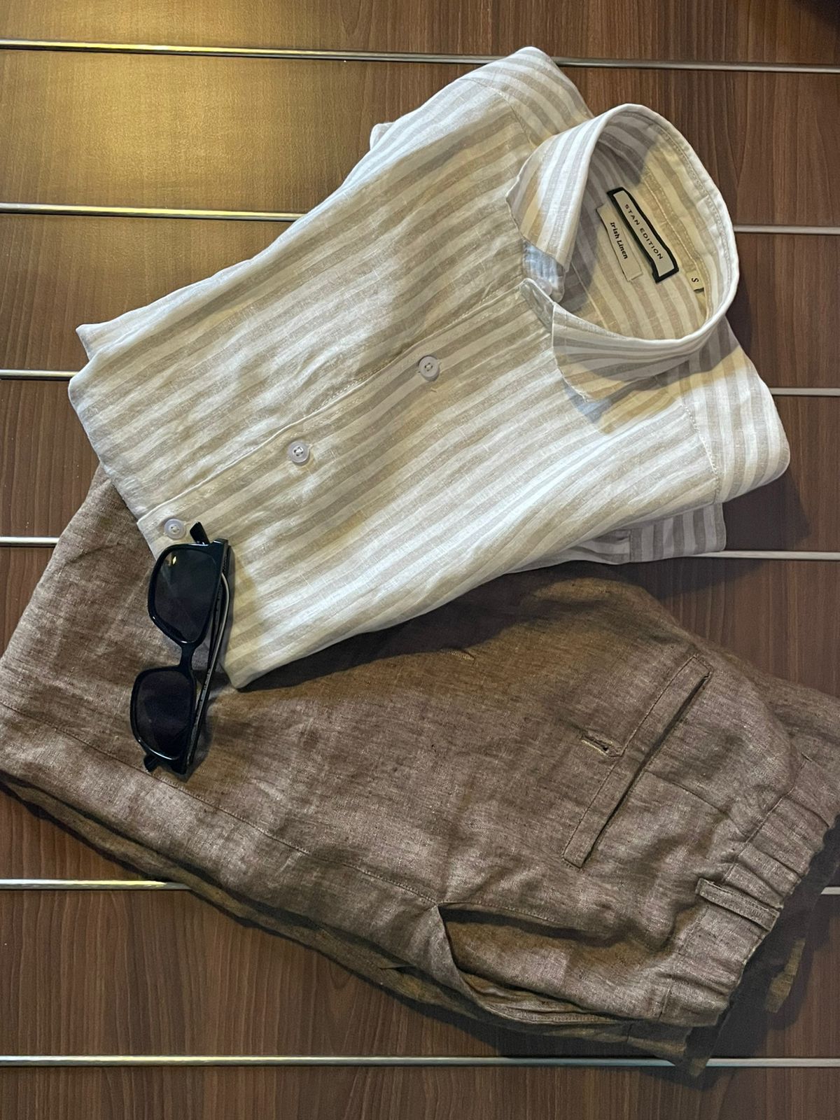 Beige Striped Irish Linen Shirt