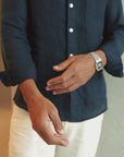 Navy Blue Irish Linen Shirt