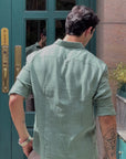 Sage Green Irish Linen Shirt (with MOP Buttons)