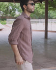Mocha Brown Irish Linen Shirt - MOP Buttons