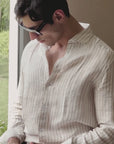 Beige Striped Irish Linen Shirt