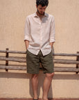 Military Green Linen Shorts