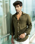 Olive Green Irish Linen Shirt
