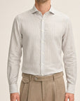 Beige Striped 100% Cotton Shirt