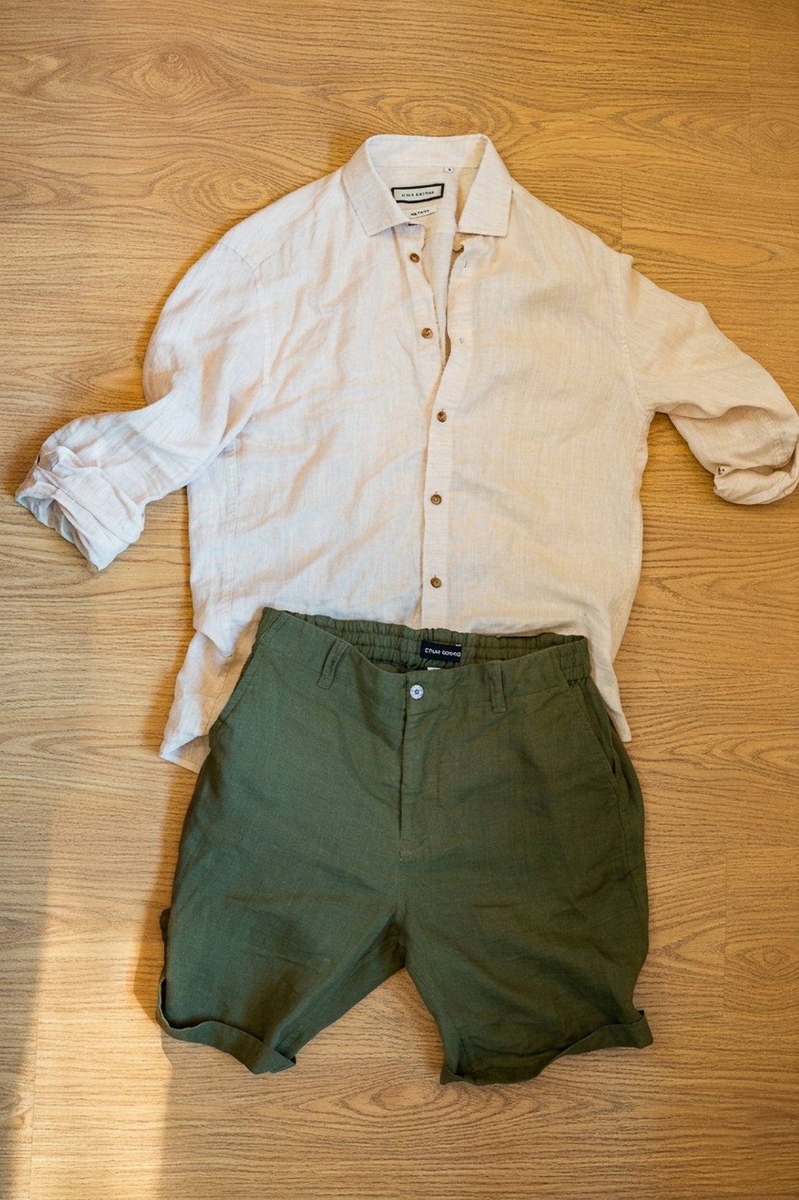 Military Green Linen Shorts