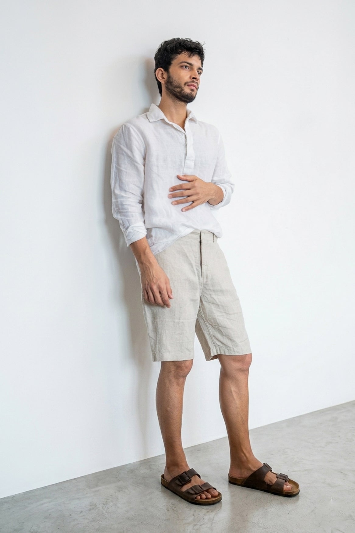 Beige Linen Shorts
