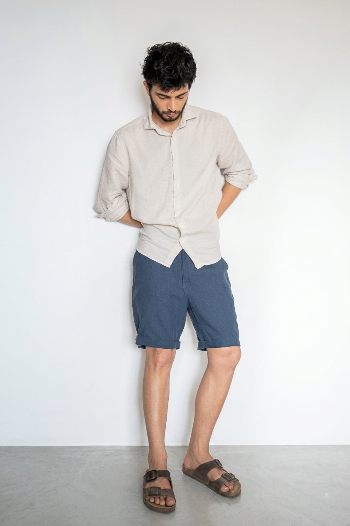 Navy Blue Linen Shorts