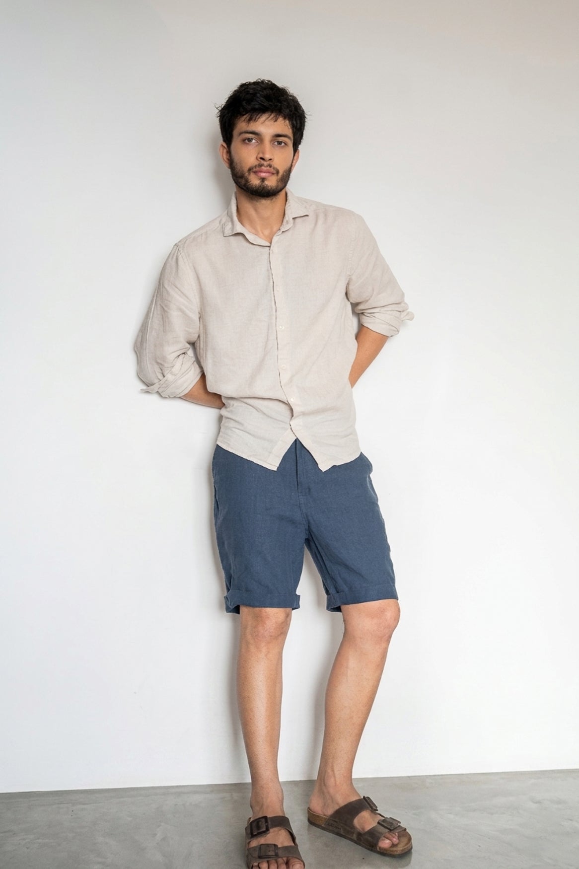 Navy Blue Linen Shorts