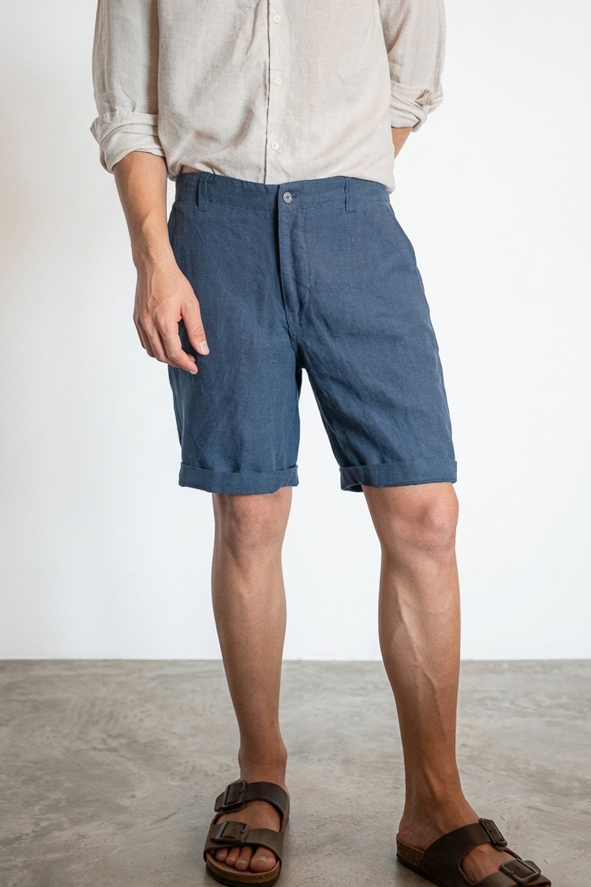 Navy Blue Linen Shorts